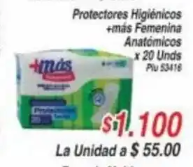 La Gran Colombia Protectores Higienicos +mas Femenina Anatomicos x 20 Unds oferta