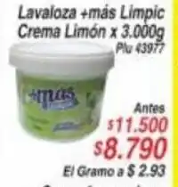 La Gran Colombia Lavaloza +mas Limpic Crema Limon x 3000g oferta
