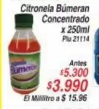La Gran Colombia Citronela Bumeran Concentrado x 250 ml oferta