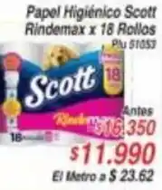 La Gran Colombia Papel Higienico Scott Rindemax x 18 Rollos oferta