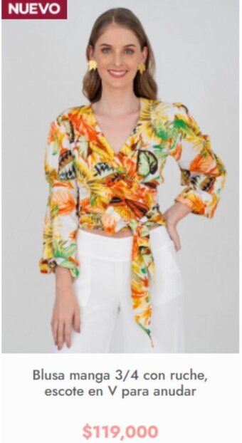 Unipunto Blusa Manga 3/4 con Ruche, Escote en V para Anudar oferta