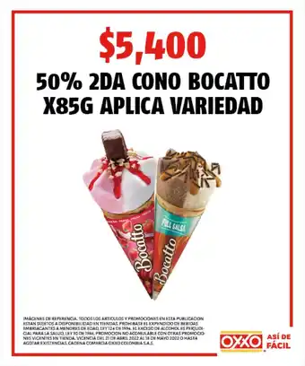 Oxxo 50 % 2DA Cono Bocatto x85g Aplica Variedad oferta