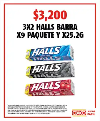 Oxxo 3x2 Halls Barra x 9 Paquete y x 25.2g oferta