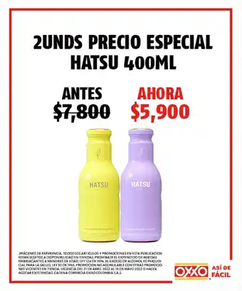Oxxo 2unds Precio Especial Hatsu 400 ml oferta