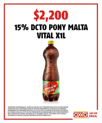 Oxxo 15% DCTO Pony Malta Vital x1L oferta
