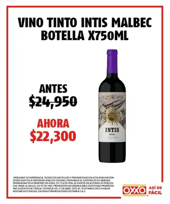 Oxxo Vino Tinto Intis Malbec Botella x 750 ml oferta
