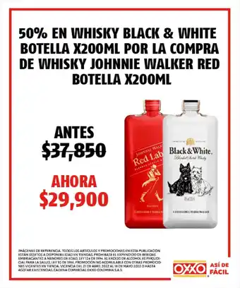 Oxxo 50% En Whisky Black & White Botella x 200 ml por la Compra de Whisky Johnnie Walker Red Botella x 200 ml oferta