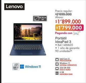 Metro Computador portátil ideapad 3 lenovo oferta