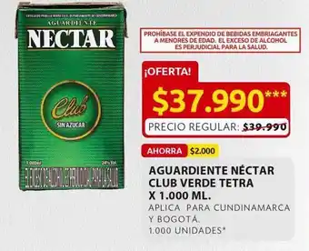 Ara Aguardiente club verde nectar x 1.000ml oferta