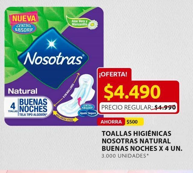 Oferta Toallas higiénicas nosotras natural buenas noches x 4un en Ara Oferta Toallas higiénicas nosotras natural buenas noches x 4un en Ara