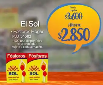 Super Inter El Sol Fosforos Hogar oferta