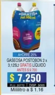Gaseosa Postobon 2x 3.125Lt Gratis liquido