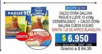 Surtifamiliar Caldo Doña Gallina Pague 9 Lleve 12 x 108g Desmenuzado + Caldo Doña Gallina Cubos x 12 Und oferta