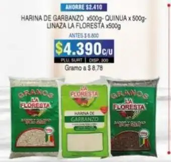 Surtifamiliar Harina de Garbanzo x 500g - Quinua x 500g - Linaza La Floresta x 500g oferta