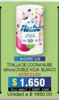 Surtifamiliar Toalla de Cocina Nube x 50und Doble Hoja Blanco oferta