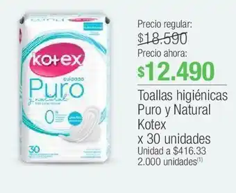 Jumbo Toallas higiénicas puro y natural kotex x 30 unidades oferta