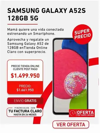 Claro Samsung galaxy a52s 126gb 5g oferta