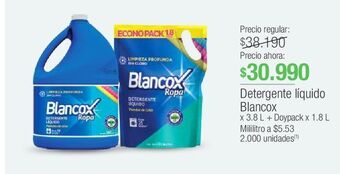 Jumbo Detergente líquido blancox x 3.8 l + doypack x 1.8 l oferta