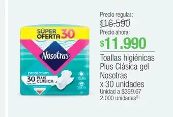 Jumbo Toallas higiénicas plus clásica gel nosotras x 30 unidades oferta