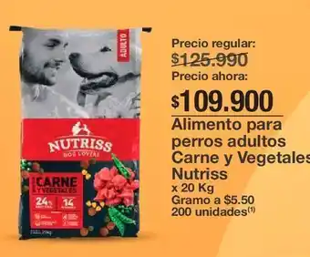 Jumbo Alimento para perros adultos carne y vegetales nutriss x 20 kg oferta