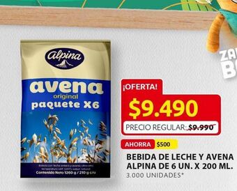 Ara Bebida de leche y avena alpina de 6 un x 200 ml oferta