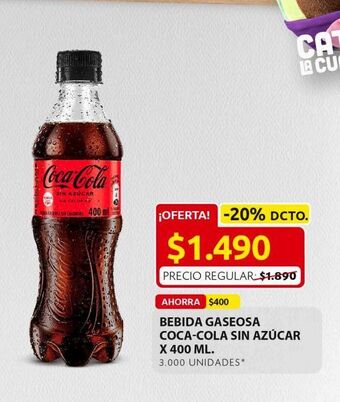 Ara Bebida gaseosa coca.cola sin azucar x 400ml oferta