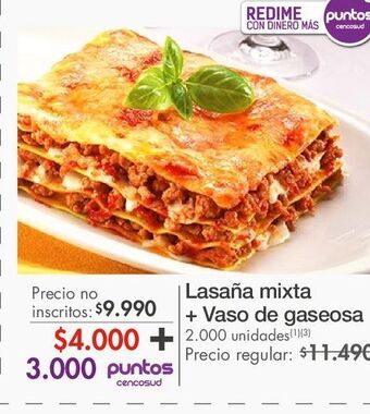 Metro Lasaña mixta + vaso de gaseosa oferta