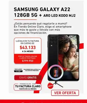 Claro Celular samsung galaxy a22 128gb 5g + aro led oferta