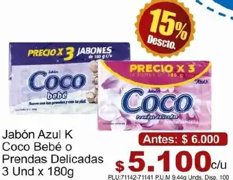 Belalcazar Jabón Azul K Coco Bebé o Prendas Delicadas 3 x 180g oferta