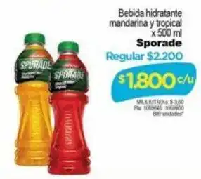 Sporade Bebida Rehidrante Mandarina y Tropical 500ml