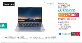 Jumbo Computador portátil ip 5 lenovo oferta