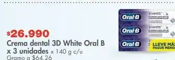 Metro Crema dental 3d white oral b x 3 unidades x 140 g c/u oferta