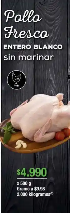 Jumbo Pollo fresco entero blanco sin marinar 500g oferta