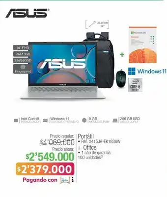 Jumbo Asus portátil • ref. x415ja-ek1838w + office oferta
