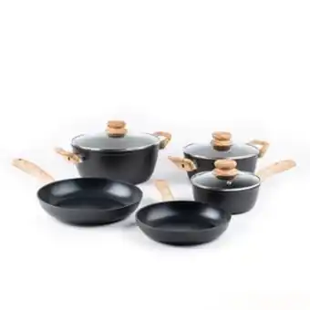 Alkosto Batería de cocina 8 piezas free home antiadherente tapa de vidrio gris oferta