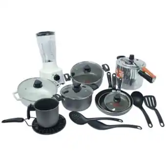 Alkosto Batería de cocina 18 piezas imusa antiadherente tapa de vidrio la solución completa oferta
