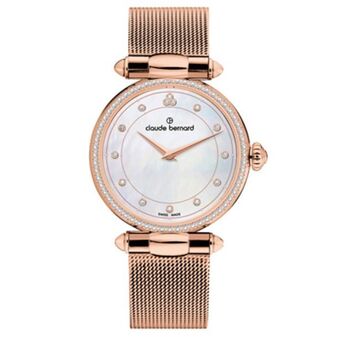 Kevin's Joyeros Reloj claude bernard analogo, para dama, tablero redondo color blanco, estilo puntos, pulso acero color rosa oferta