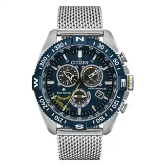 Reloj citizen analogo, para hombre, tablero redondo colores azul, blanco, verde y amarillo, estilo index, pulso acero color p