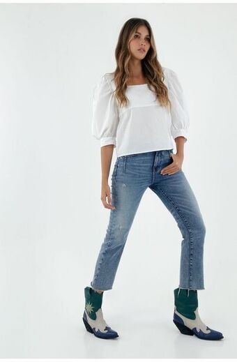 Tennis Jean para mujer ajustado azul medio oferta