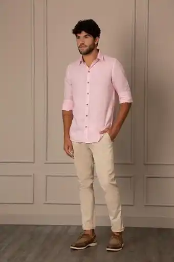 Vélez Camisa semi lino caribe para hombre manga larga oferta