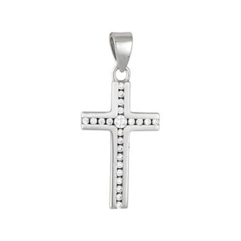 Kevin's Joyeros Cruz en oro blanco de 18 kilates, plana, con zircones oferta