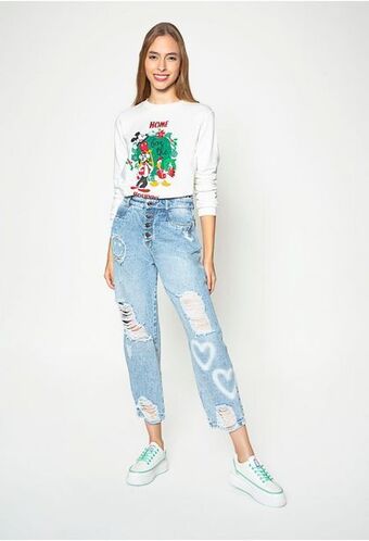 ELA Jean boyfriend tiro alto con estampado y oferta