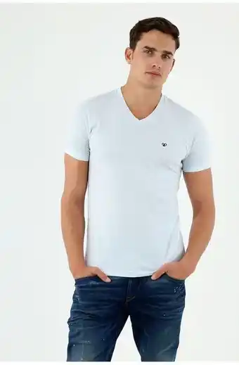 Tennis Camiseta de hombre azul claro cuello en v oferta