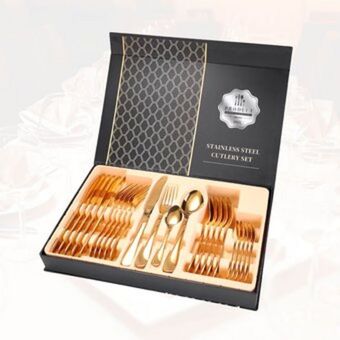 Linio Juego de cubiertos set 24 piezas acero inoxidable dorado oferta