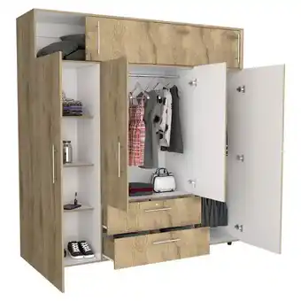 Olímpica Closet babel, macadamia y blanco duqueza, con cuatro puertas abatibles y cuatro cajones multiusos oferta