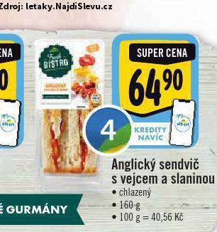 Albert Anglický sendvič s vejcem a slaninou nabídka