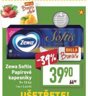 Billa Zewa softis papírové kapesníkky nabídka
