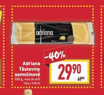 Billa Adriana těstoviny nabídka
