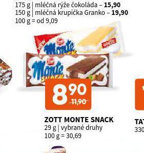 Terno Zott monte snack nabídka