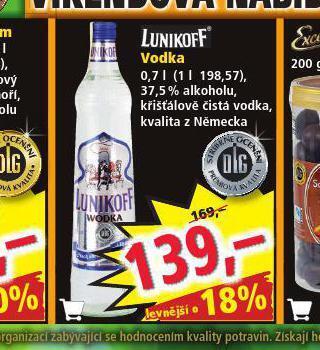 Norma Lunikoff vodka nabídka